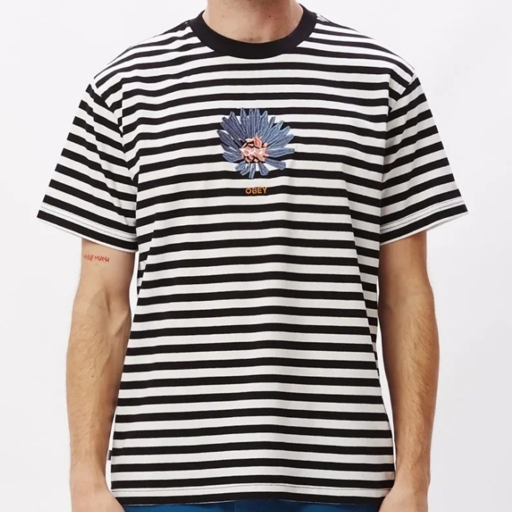NWT OBEY Striped Bloom Tee